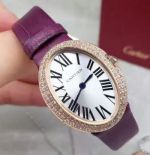Fake Cartier Baignoire Gold Silver Dial Diamond Bezel Leather Band 25mm Watch